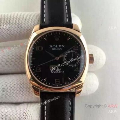 Swiss Replica Rolex Cellini Danaos Watch Rose Gold Black Face Automatic Movement